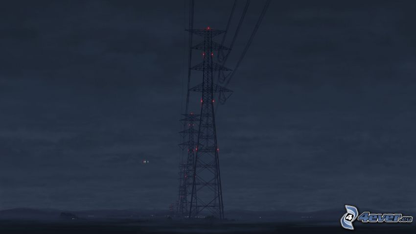 power lines, night