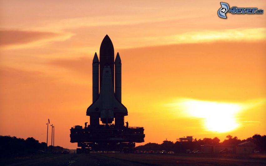 Space Shuttle, launch pad, orange sunset