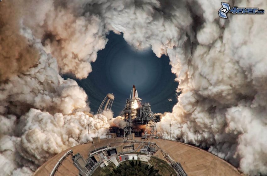 space shuttle start, smoke