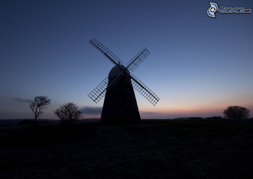 windmill, evening, silhouette