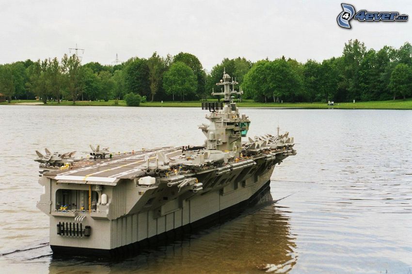 aircraft carrier, Lego, lake