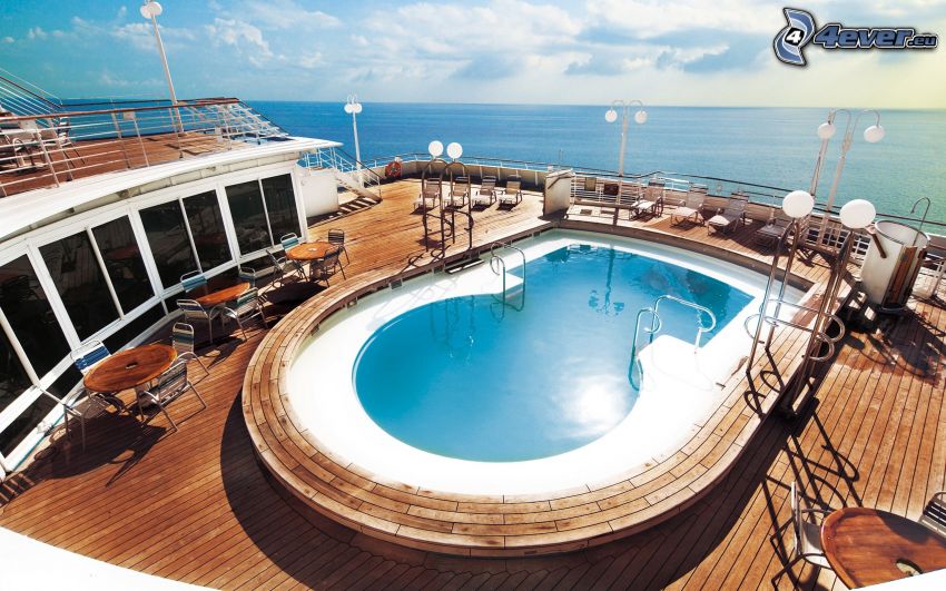 luxury ship, pool, sea