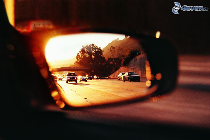 rear view mirror, highway