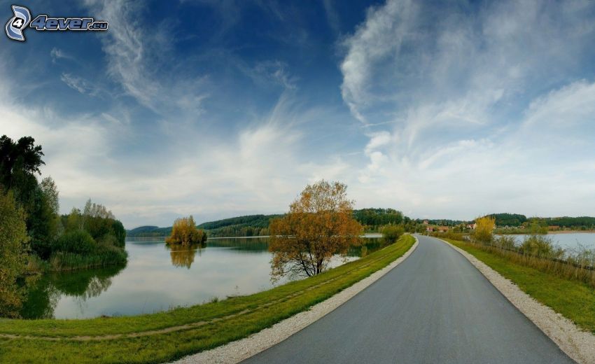 road, lakes, clouds
