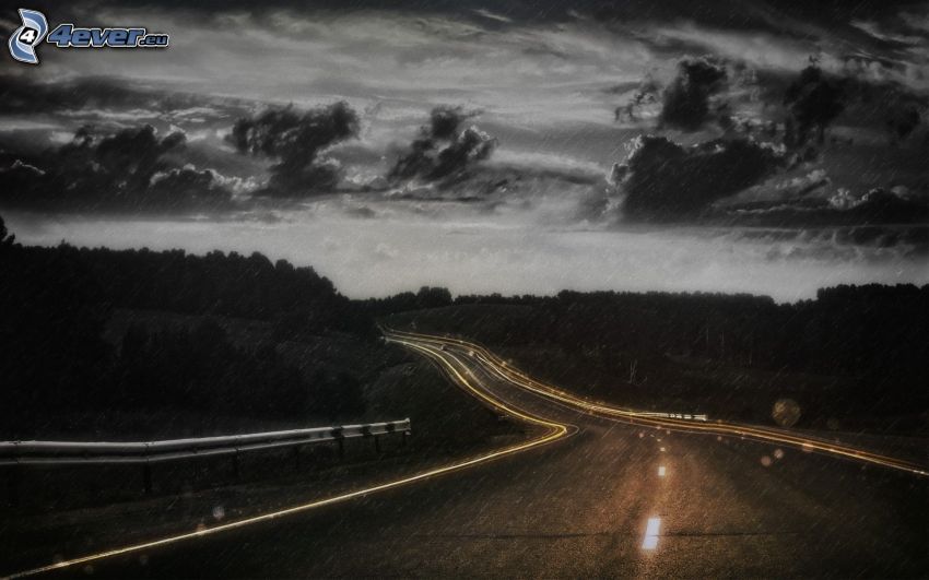 road, storm, night