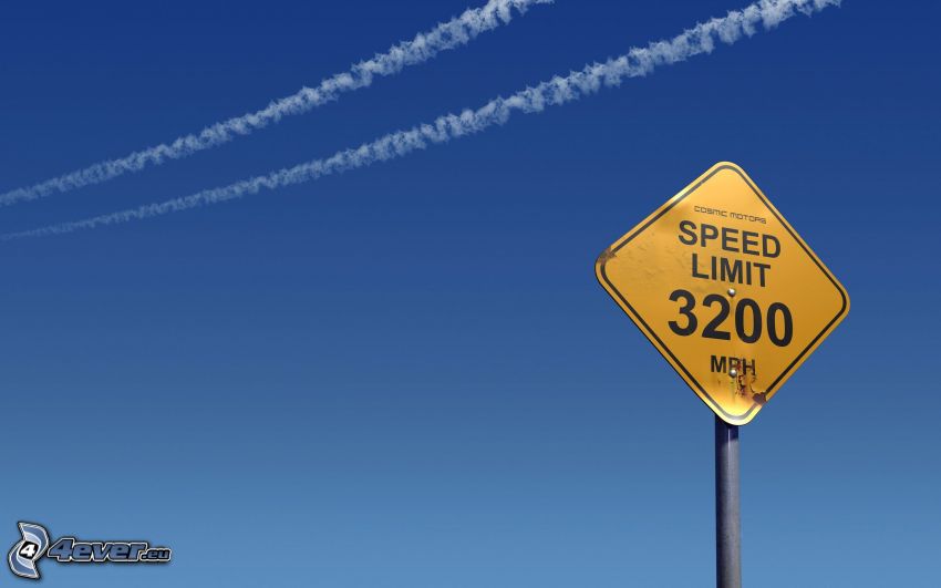 road sign, contrail