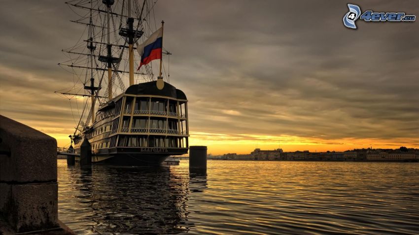 sailing boat, ship, after sunset