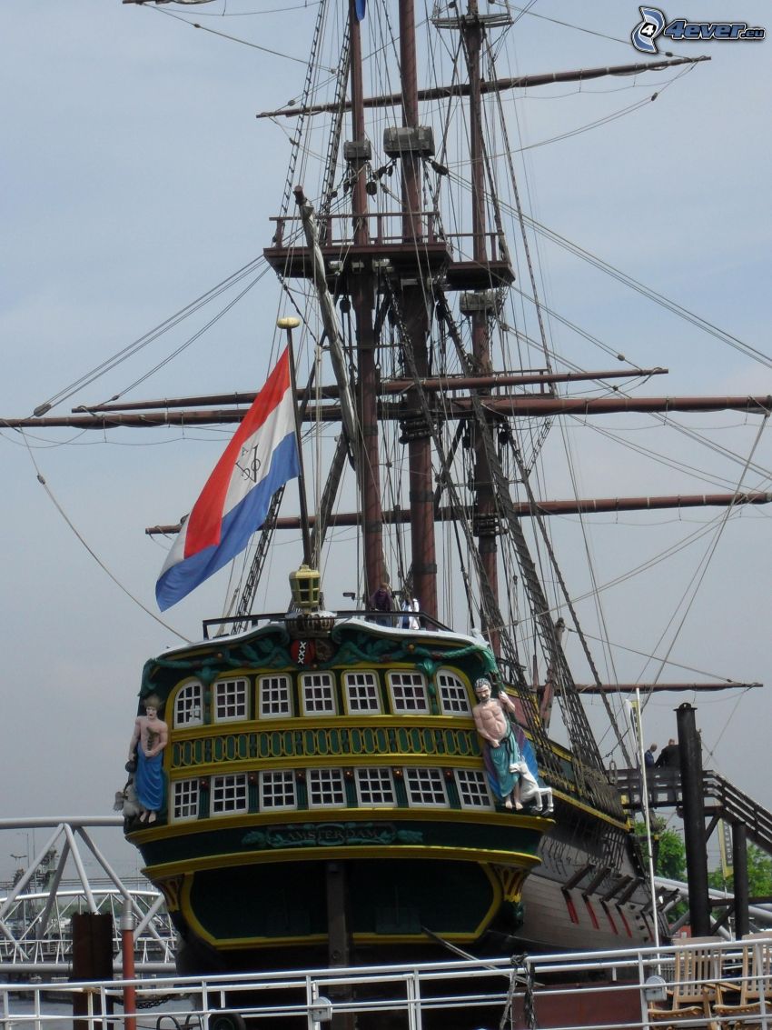 sailing boat, ship, flag