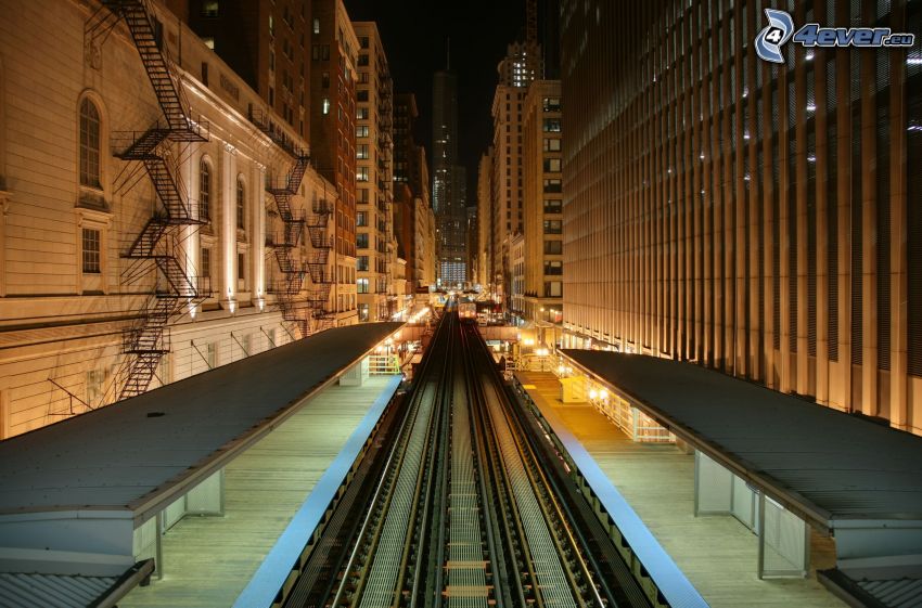 railway station, Chicago, skyscrapers