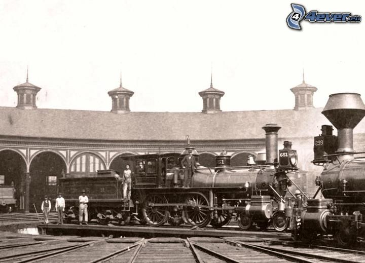 steam locomotive, America, old photographs
