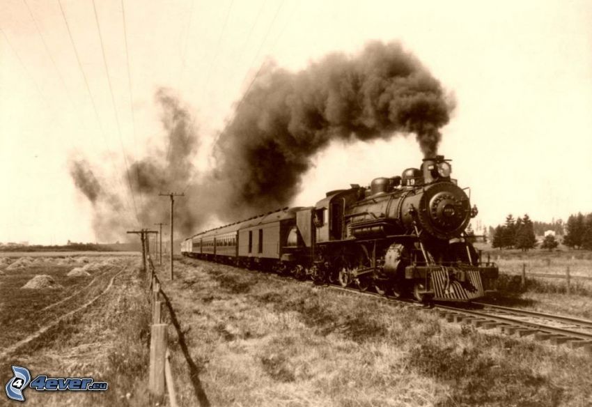 steam train, old photographs, America