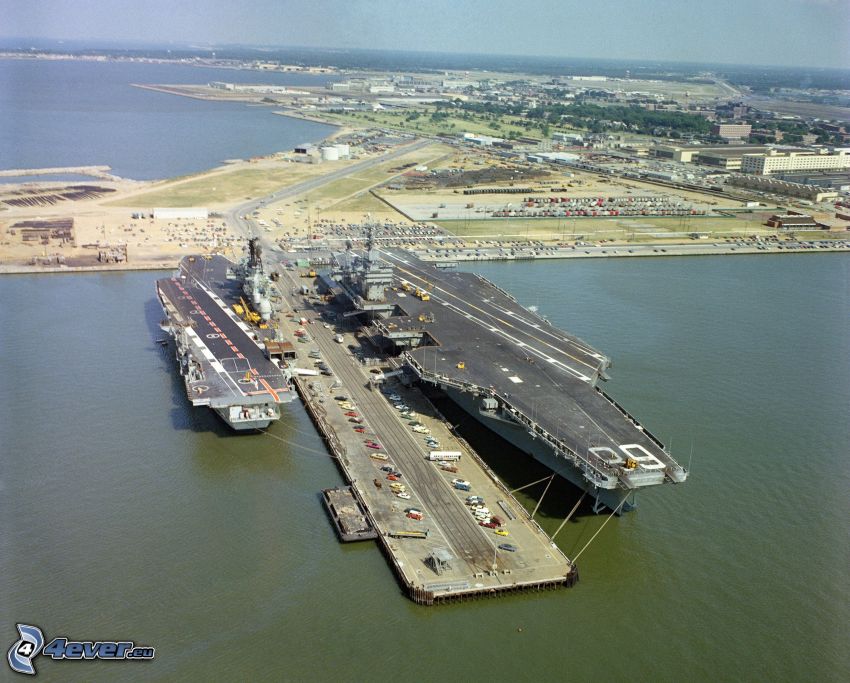 USS Nimitz, aircraft carrier, harbor